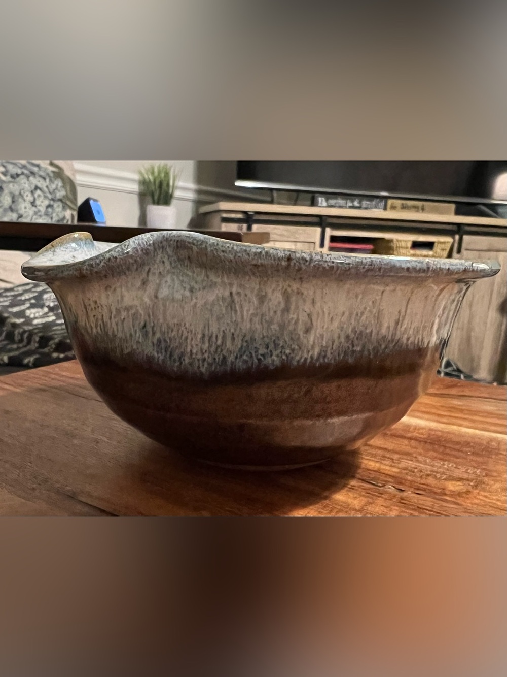 Alewine Pottery Handmade Batter Bowl Blue Brown Stoneware Signed 2022